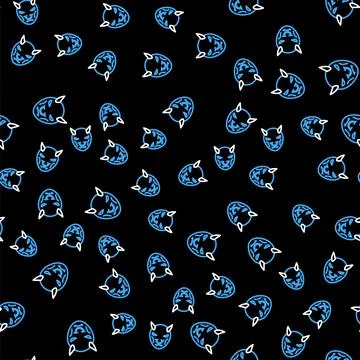 Line Mask of the devil with horns icon isolated seamless pattern on black 库存插图