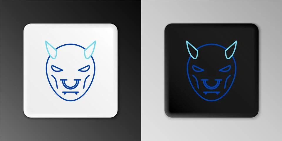Line Mask of the devil with horns icon isolated on grey background. Colorful Stock Illustration