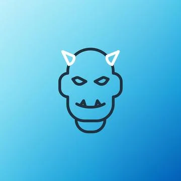 Line Mask of the devil with horns icon isolated on blue background. Colorful Stock Illustration