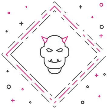 Line Mask of the devil with horns icon isolated on white background. Colorf.. Stock Illustration