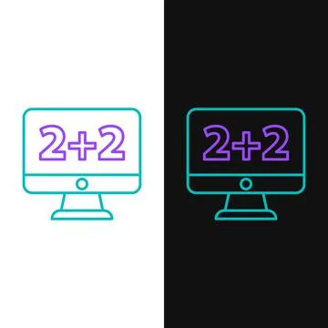 Line Math system of equation solution on computer monitor icon isolated on white Stock Illustration