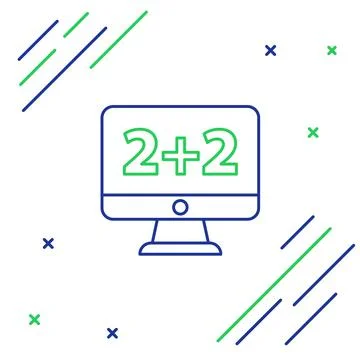 Line Math system of equation solution on computer monitor icon isolated on white Illustrazione stock