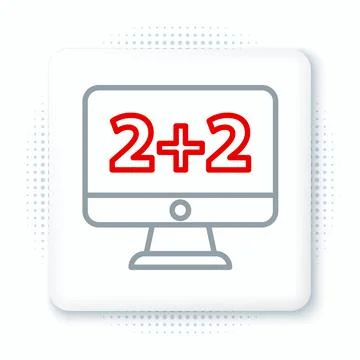 Line Math system of equation solution on computer monitor icon isolated on white Stock Illustration