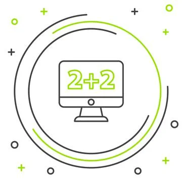 Line Math system of equation solution on computer monitor icon isolated on white Illustrazione stock