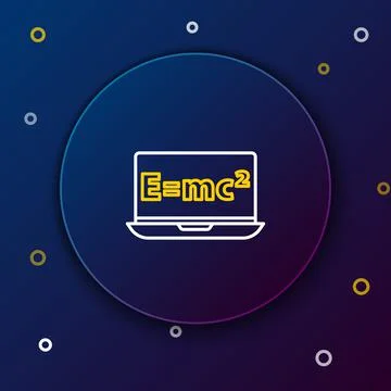 Line Math system of equation solution on laptop icon isolated on blue background Stock Illustration