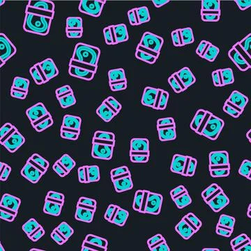 Line Meat packaging steak icon isolated seamless pattern on black background Stock Illustration