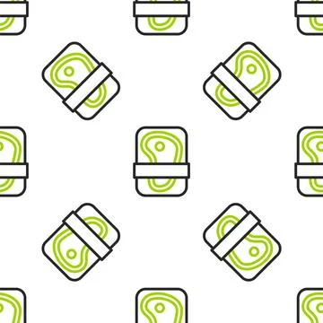 Line Meat packaging steak icon isolated seamless pattern on white background Illustrazione stock