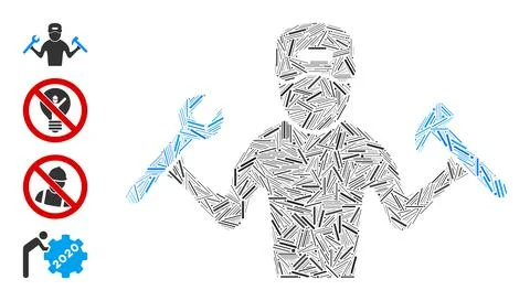 Line Mechanic Boy Icon Vector Collage 스톡 일러스트