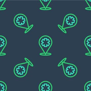 Line Medical map pointer with cross hospital icon isolated seamless pattern on 스톡 일러스트