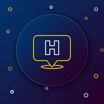 Line Medical map pointer with cross hospital icon isolated on blue background Stock Illustration