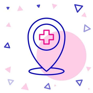 Line Medical map pointer with cross hospital icon isolated on white backgro.. イラスト素材