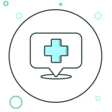 Line Medical map pointer with cross hospital icon isolated on white backgro.. Stock Illustration