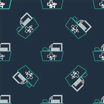 Line Medical veterinary record folder icon isolated seamless pattern on black 스톡 일러스트