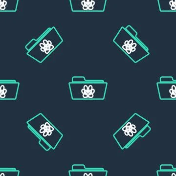 Line Medical veterinary record folder icon isolated seamless pattern on black Stock Illustration