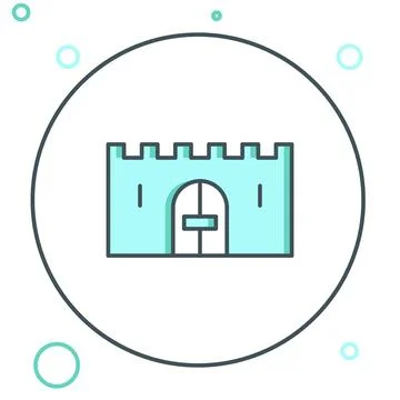 Line Medieval castle gate in a stone wall icon isolated on white background.. Stock Illustration