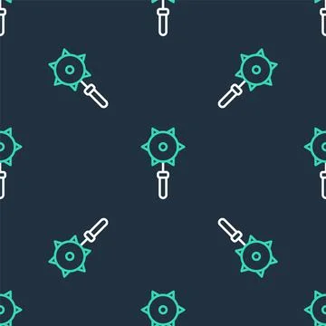 Line Medieval chained mace ball icon isolated seamless pattern on black Stock Illustration