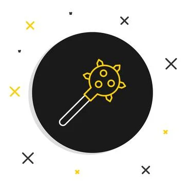 Line Medieval chained mace ball icon isolated on white background. Morgenst.. Stock Illustration