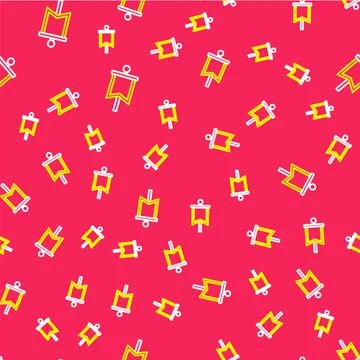 Line Medieval flag icon isolated seamless pattern on red background. Country Stock Illustration