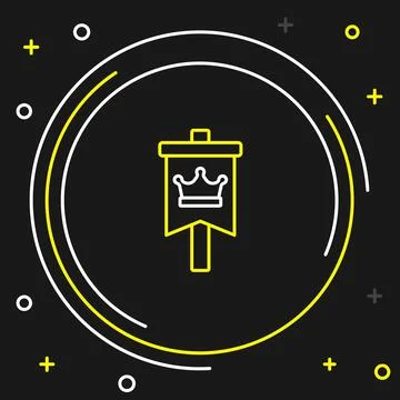 Line Medieval flag icon isolated on black background. Country, state, or Illustrazione stock