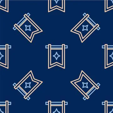 Line Medieval flag icon isolated seamless pattern on blue background. Country Illustrazione stock