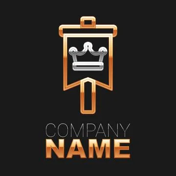 Line Medieval flag icon isolated on black background. Country, state, or terr Stock Illustration