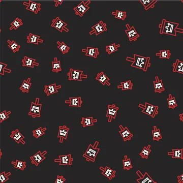 Line Medieval flag icon isolated seamless pattern on black background. Countr Stock Illustration