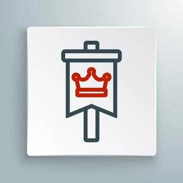 Line Medieval flag icon isolated on white background. Country, state, or Illustrazione stock