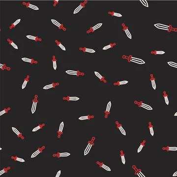 Line Medieval sword icon isolated seamless pattern on black background. Medieval Stock Illustration