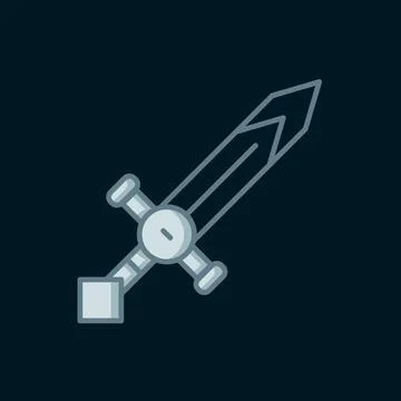 Line Medieval sword icon isolated on black background. Medieval weapon. Fla.. Stock Illustration