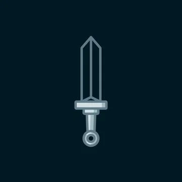 Line Medieval sword icon isolated on black background. Medieval weapon. Fla.. Stock Illustration