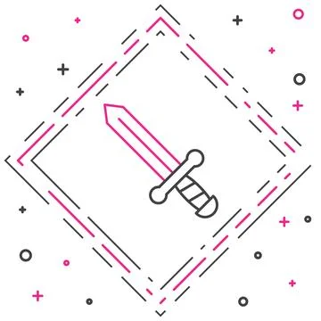 Line Medieval sword icon isolated on white background. Medieval weapon. Col.. Stock Illustration