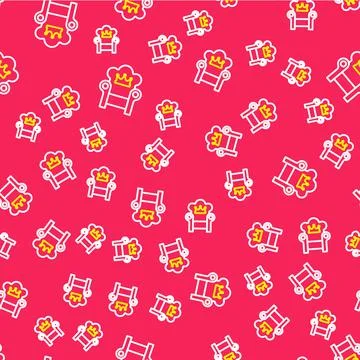 Line Medieval throne icon isolated seamless pattern on red background. Vector Illustrazione stock