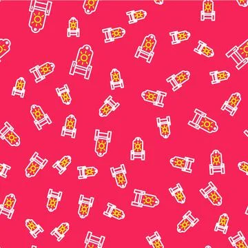 Line Medieval throne icon isolated seamless pattern on red background. Vector Stock Illustration