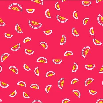 Line Melon fruit icon isolated seamless pattern on red background. Vector 库存插图