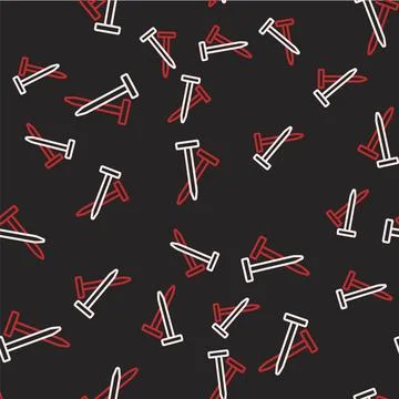 Line Metallic nails icon isolated seamless pattern on black background.  Vect Illustrazione stock