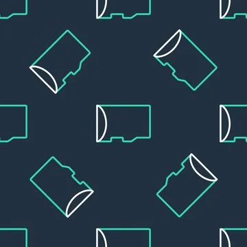 Line Micro SD memory card icon isolated seamless pattern on black background Stock Illustration