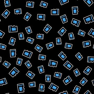 Line Micro SD memory card icon isolated seamless pattern on black background Stock Illustration