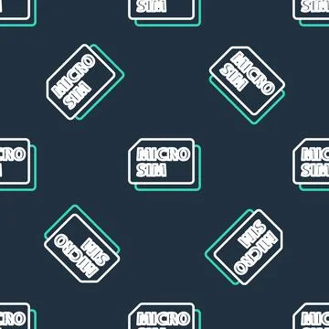 Line Micro Sim Card icon isolated seamless pattern on black background. Mobile Illustrazione stock