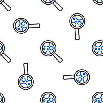 Line Microorganisms under magnifier icon isolated seamless pattern on white イラスト素材