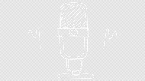 Line microphone animation with sound waves. Audio technique of a streamer. Stockbeeldmateriaal 180952486