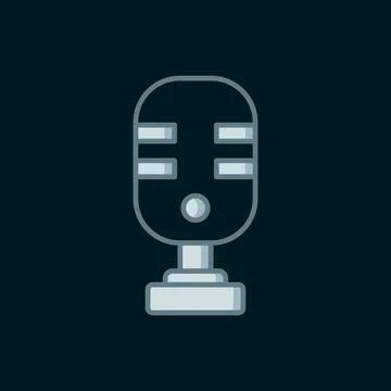 Line Microphone icon isolated on black background. On air radio mic microph.. Stock Illustration