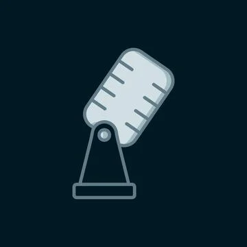 Line Microphone icon isolated on black background. On air radio mic microph.. Stock Illustration
