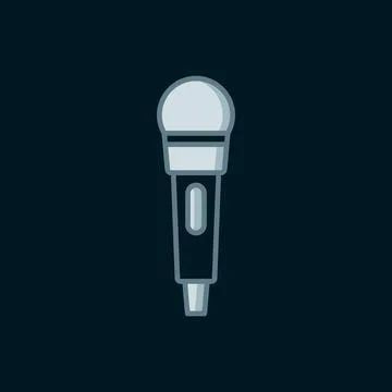 Line Microphone icon isolated on black background. On air radio mic microph.. Stock Illustration