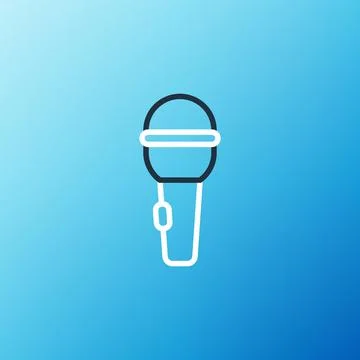 Line Microphone icon isolated on blue background. On air radio mic micropho.. Illustrazione stock