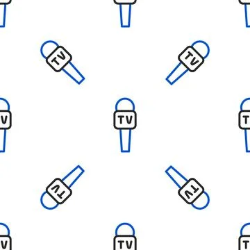 Line Microphone icon isolated seamless pattern on white background. On air radio Illustrazione stock