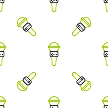 Line Microphone icon isolated seamless pattern on white background. On air .. Stock Illustration