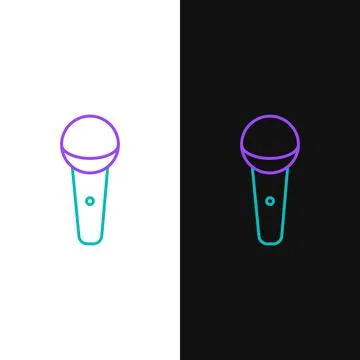 Line Microphone icon isolated on white and black background. On air radio mic Illustrazione stock