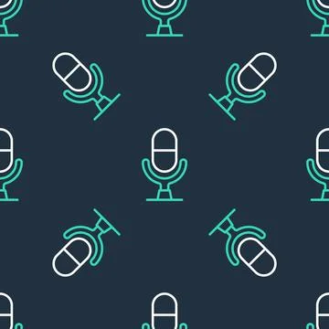 Line Microphone voice device icon isolated seamless pattern on black background Illustrazione stock