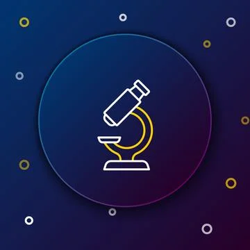 Line Microscope icon isolated on blue background. Chemistry, pharmaceutical.. Illustration