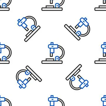 Line Microscope icon isolated seamless pattern on white background. Chemistry Stock Illustration